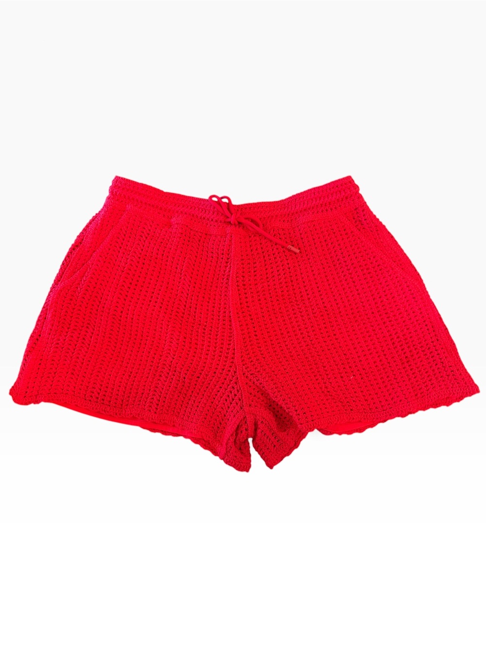 Skies Are Blue Red Crochet Knit Athletic Shorts